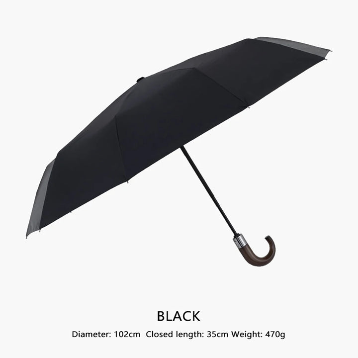 Automatic Folding Windproof Umbrella with Wooden Handle