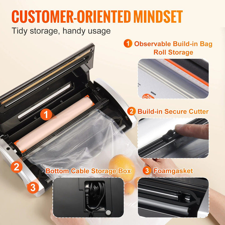 Multi-functional Automatic Vacuum Sealer Machine with Built-in Cutter for Food Preservation