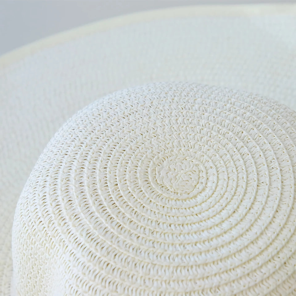 Straw Hat with Wide Brim & Bowknot