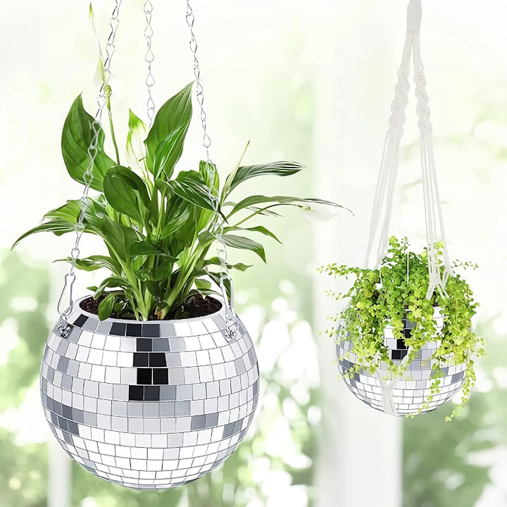 Decorative Silver Disco Ball Hanging Planter