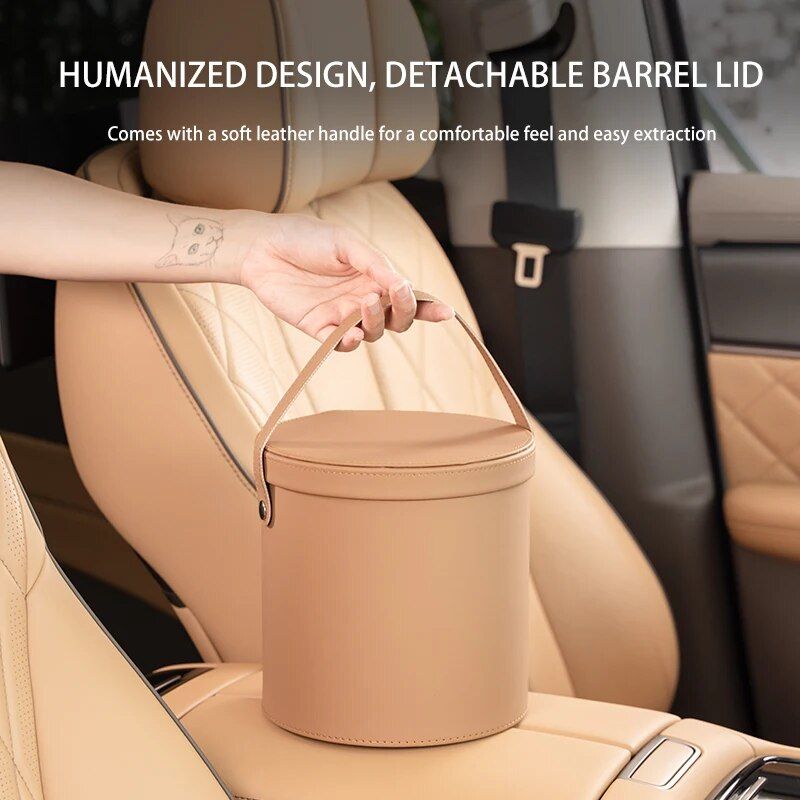Deluxe Leather Car Trash Can with Rolling Cover