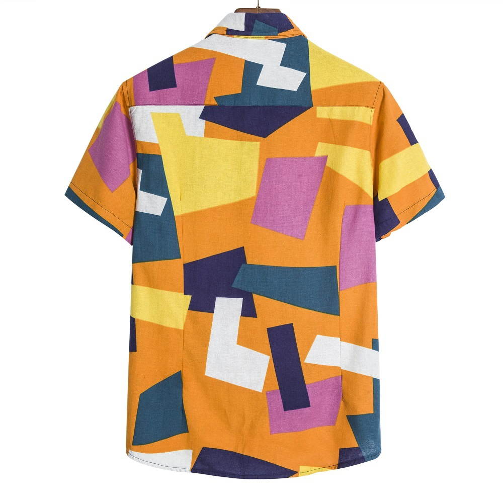 Chemises décontractées à manches courtes en coton à blocs de couleurs pour hommes