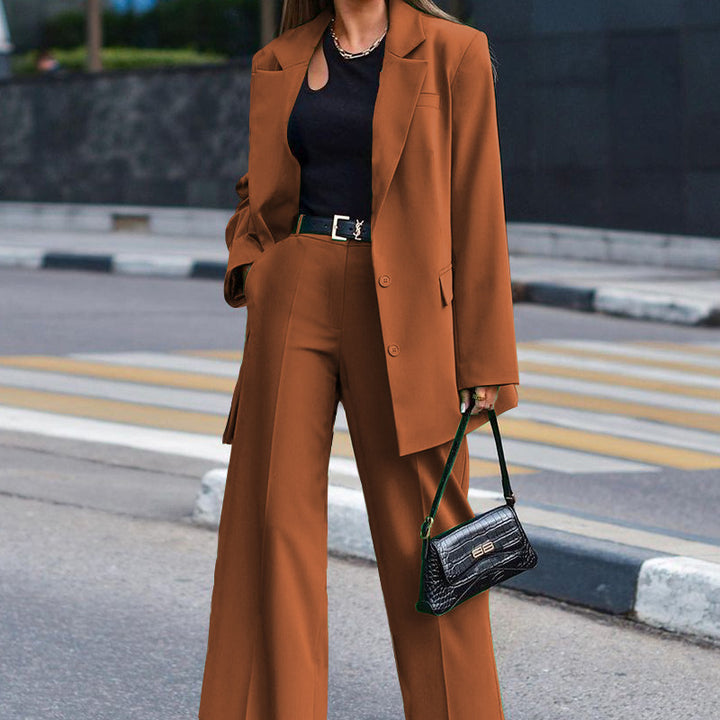 Autumn And Winter New Solid Color Long-sleeved Women's Casual Suit Two-piece Suit