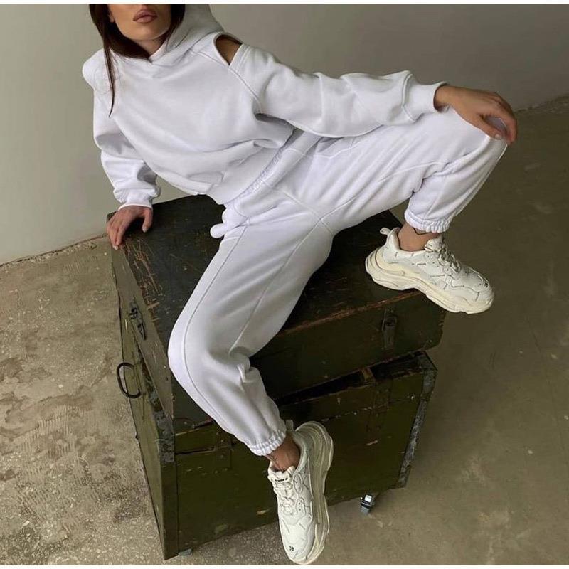 Women's Solid Casual Simple Sports Hooded Sweater Trousers Suit