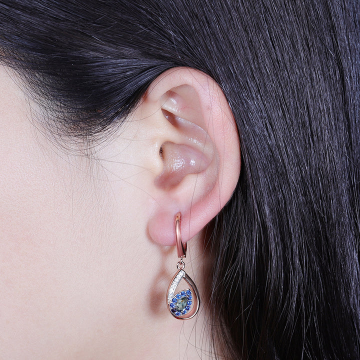Blue Rose Gold  Electroplated Leaf Earrings