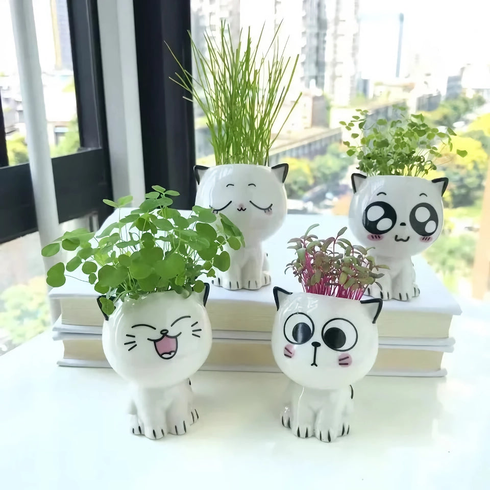 Cute Mini Cat Shaped Ceramic Plant Pot