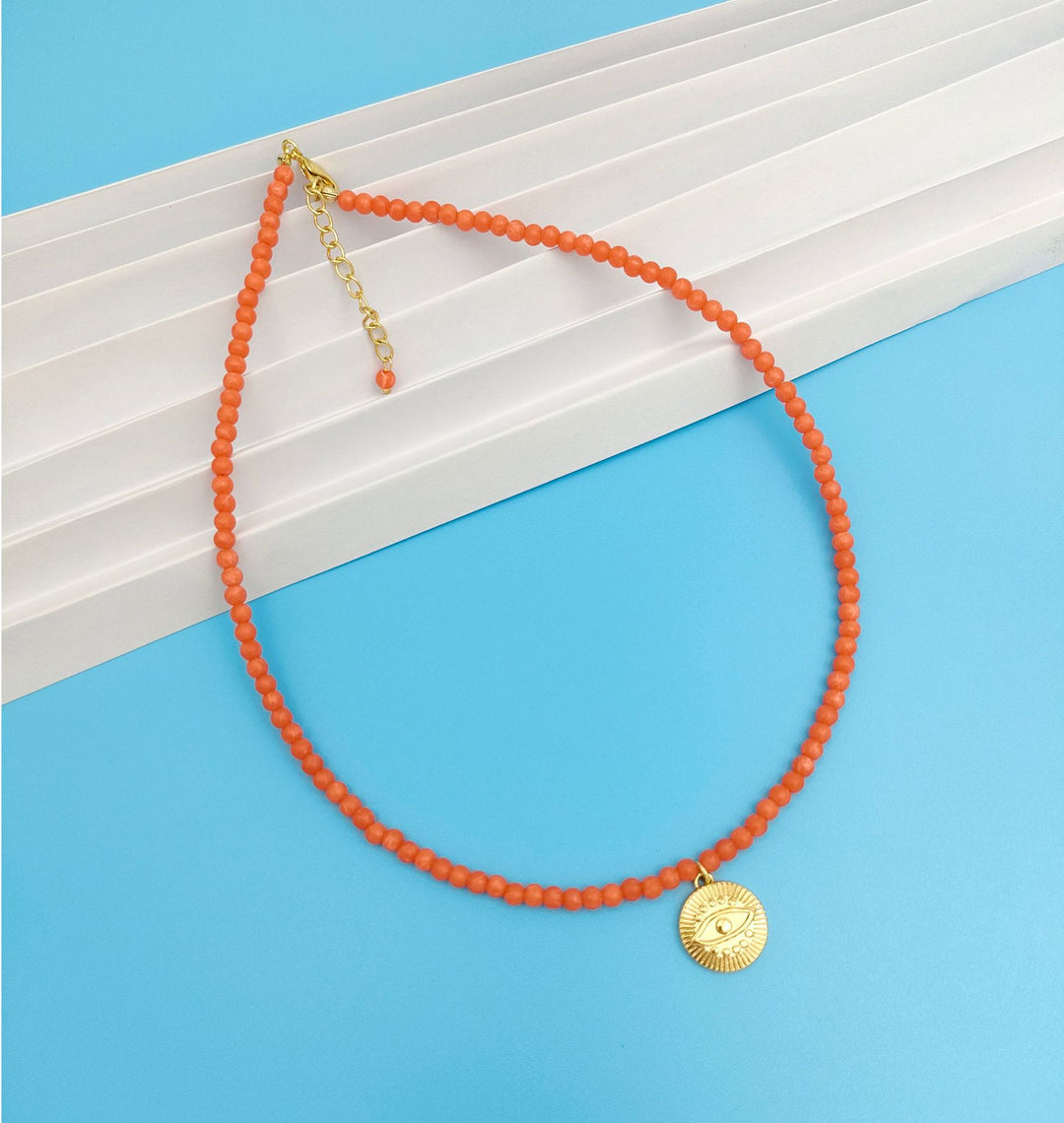 Women's Fashion Vintage Eyes Coral Beads Chain Necklace