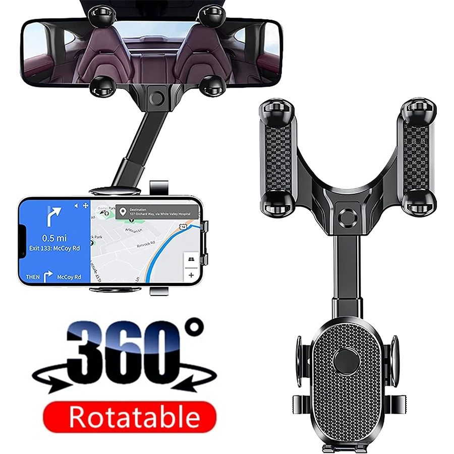 360° Rotating Car Rearview Mirror Phone Mount