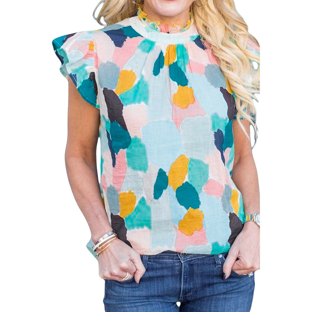 Color Block Contrast Color Short Sleeve T-shirt Female Outerwear Top
