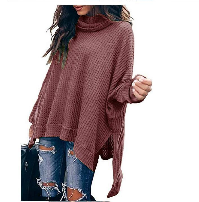 Autumn New Fashion High Collar Long Sleeve Irregular Women's Top Sweater