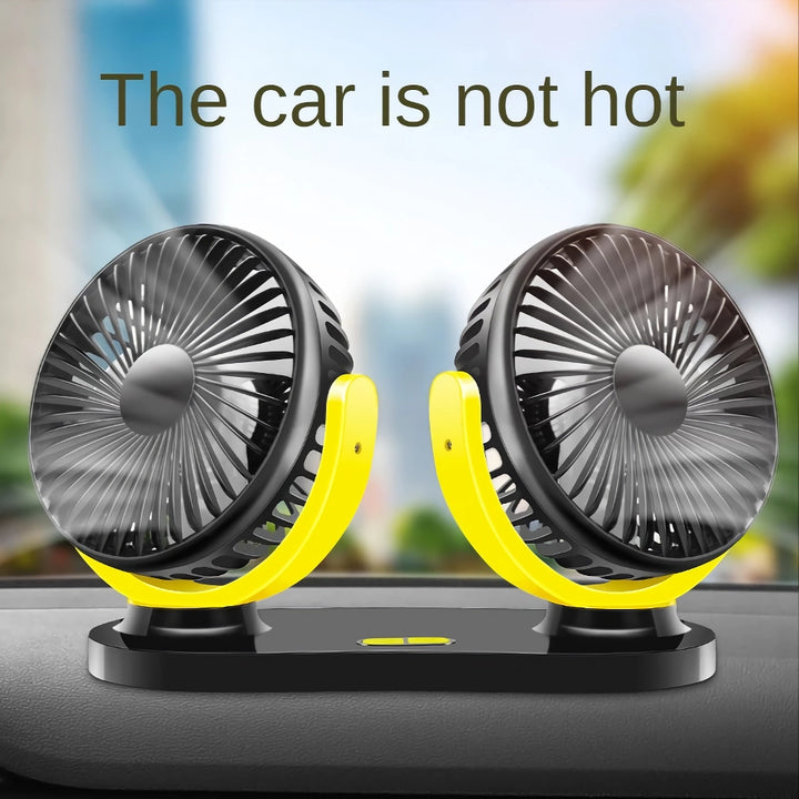 12/24V Dual-Head Car Fan - Adjustable 3-Speed USB Cooling Fan for Auto
