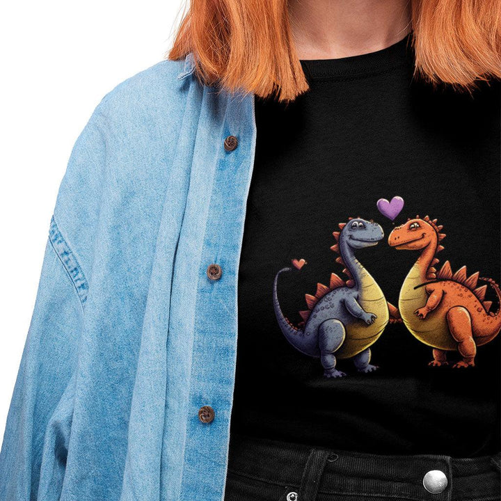 Love Couple Heavy Cotton T-Shirt - Dinosaur Print Tee Shirt - Printed T-Shirt - MRSLM