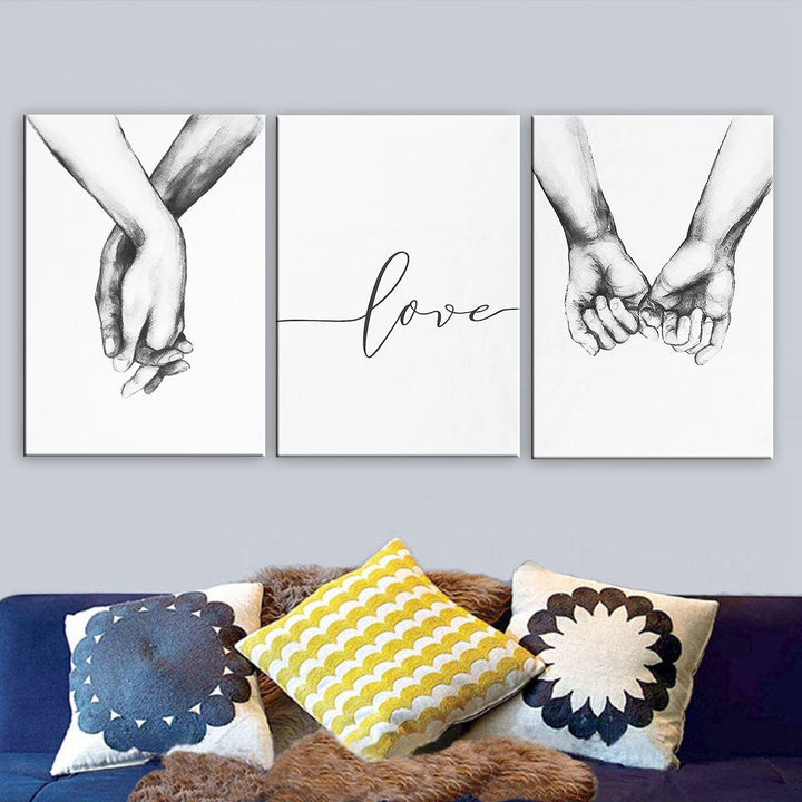3pcs Hand in Hand Love Canvas Painting Abstract Sketch Art Hanging Painting Living Room Studio Decoration Painting - MRSLM