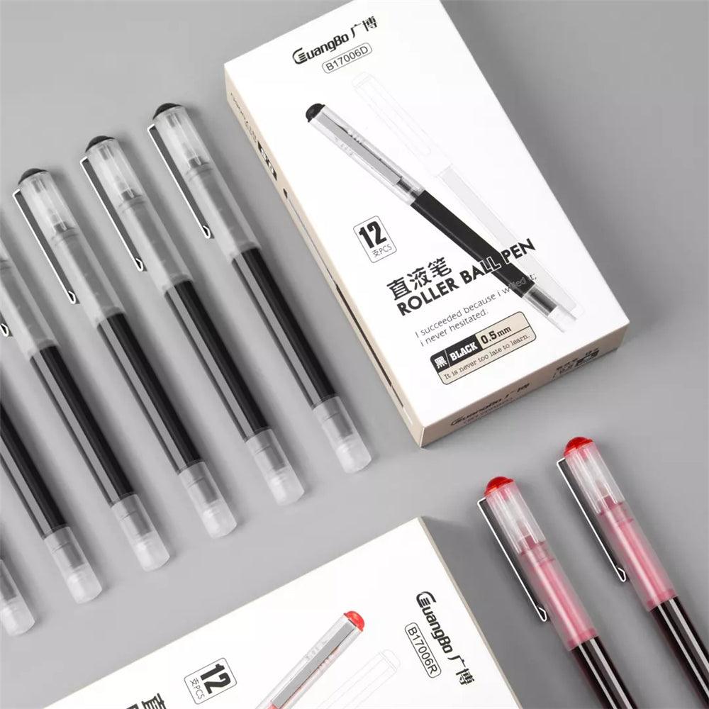 [XM ] Guangbo Straight Liquid Gel Pen 12 Pieces Set Full Needle Gel Pen 0.5mm Nib Writing Signing Pens Office School Supplies - MRSLM