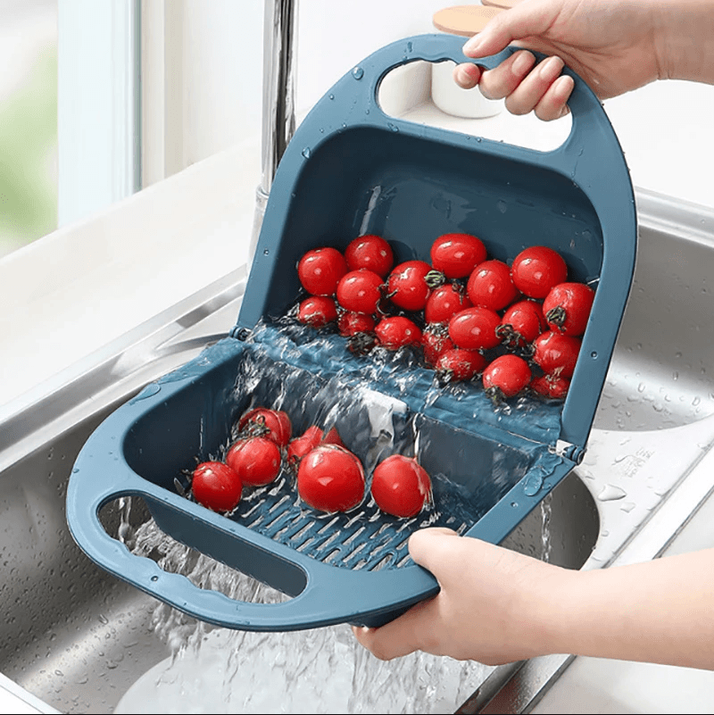 Folding Drain Basket Leaking Fruit Box Vegetable Container Drain Rack Sink with Handle Storage Baskets - MRSLM