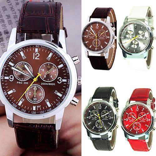 Lady Fashion Casual Faux Leather Round Dial Arabic Numerals Quartz Wrist Watch - MRSLM