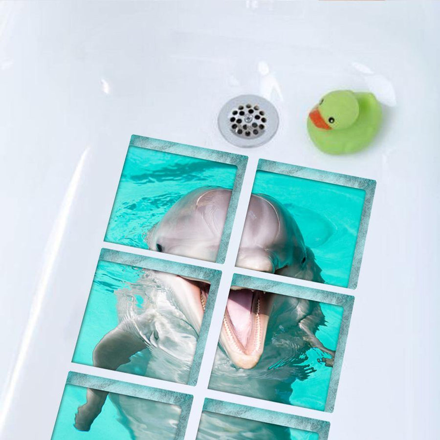 6Pcs 3D Dolphin Pattern Self-Adhesive Waterproof Anti-slip Wall Bathtub Stickers - MRSLM