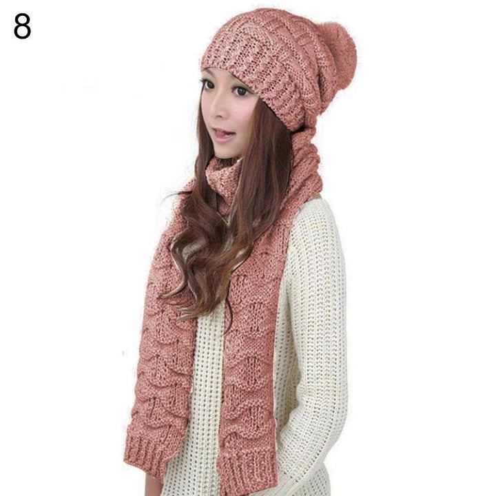 Fashion Women Winter Warm Cotton Neck Warm Wrap Scarf Shawl Beanie Hat Set Gift - MRSLM