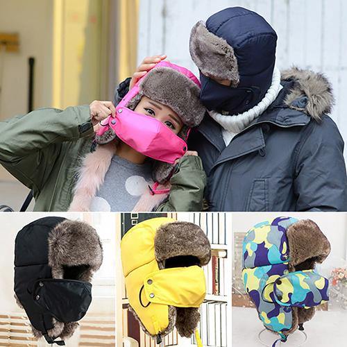 Fashion Men Women Winter Warm Trapper Ear Flap Ushanka Hat with Wind Proof Mask - MRSLM