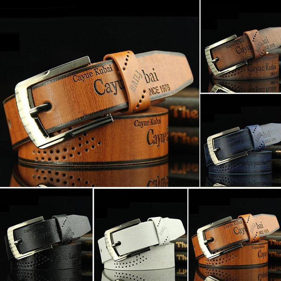 Men's Fashion Casual Faux Leather Hollow Waistband Waist Belt Business Gift - MRSLM