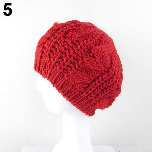 Women Sweet Crochet Warm Solid Color Beret Artist Baggy Beanie Winter Hat Gift - MRSLM