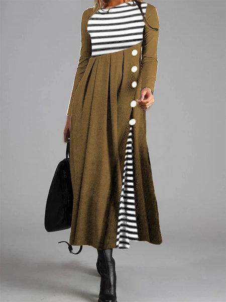 Striped Color Block Loose Large Size Dress - MRSLM
