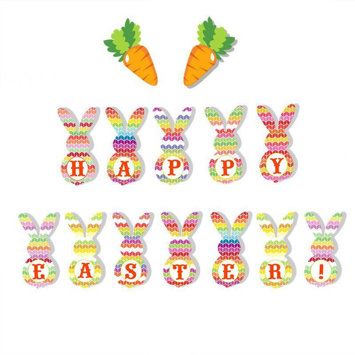 Creative Easter Decorations Banner Bunting Bunny Eggs Pull Flag (A) - MRSLM