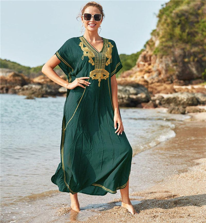 Navy Blue Rayon Beach Blouse Turkish Holiday Robe - MRSLM