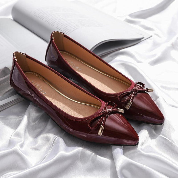 Womens Flats Shoes Pointed Toe Patent Leather Butterfly-knot - MRSLM