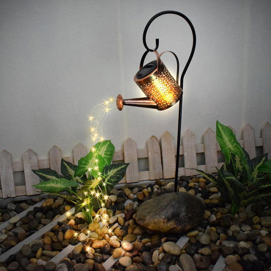 Outdoor Solar Watering Can Ornament Lamp Garden Art Light Decoration Hollow-out Iron Shower LED Lights - MRSLM