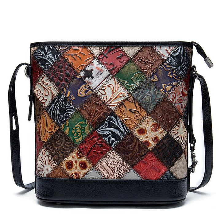 Leather Ladies Messenger Bag Stitching Color Bucket Type - MRSLM