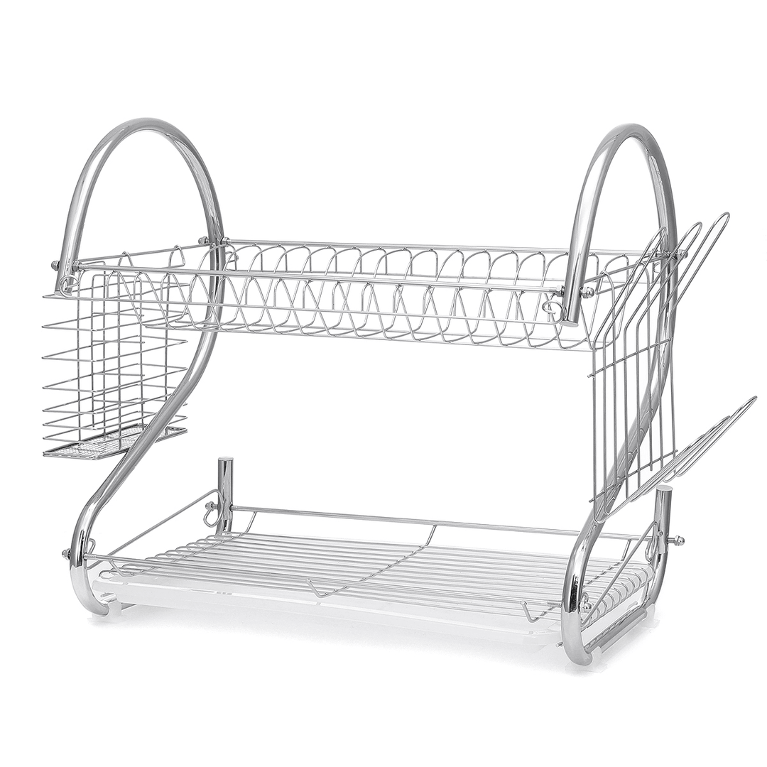 Dish Drying Rack 2 Tier Dish Rack with Utensil Holder Cup Holder and Dish Drainer for Kitchen Counter - MRSLM