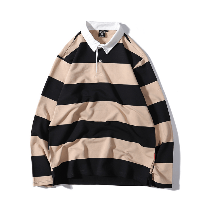 Striped Lapel Sweater Long-Sleeved T-Shirt Men - MRSLM