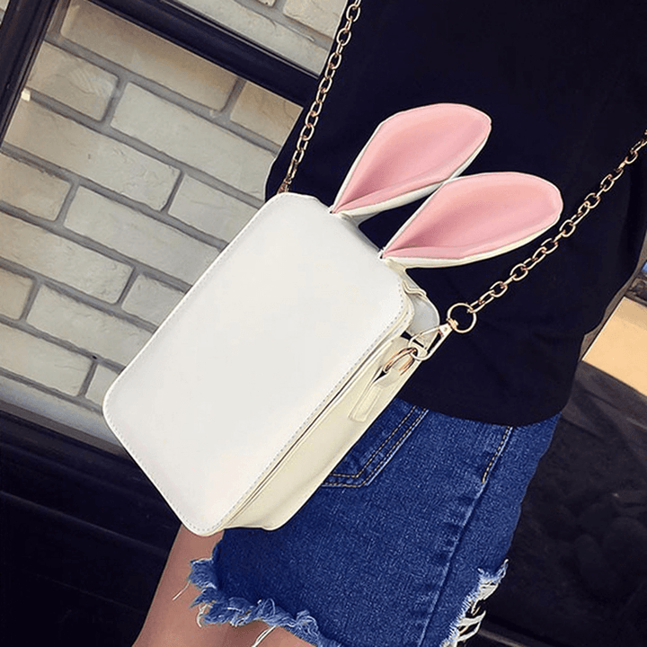 Women Cute Cartoon Rabbit Ear Chain Phone Bag Square Bag Bucket Bag Shoulder Bag - MRSLM