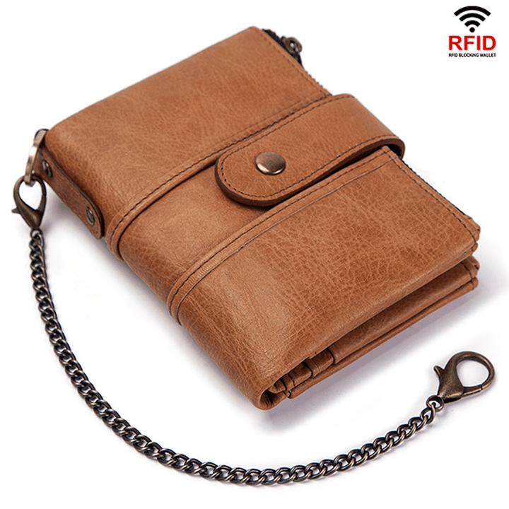 GZCZ Men RFID Genuine Leather Double Zipper Wallet - MRSLM