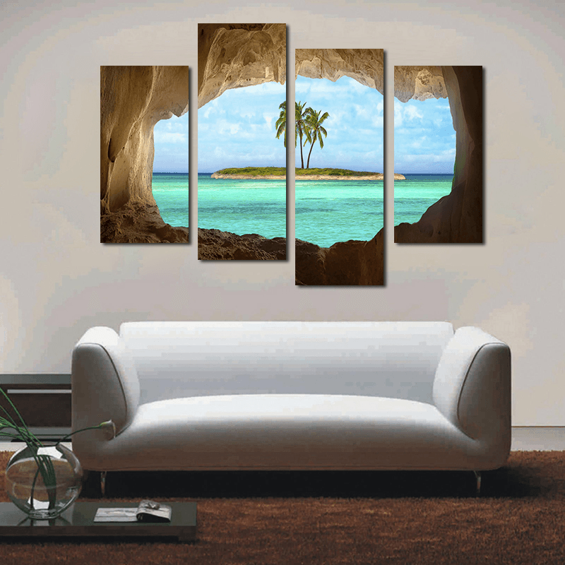 Miico Hand Painted Four Combination Decorative Paintings Isolated Island Wall Art for Home Decoration - MRSLM