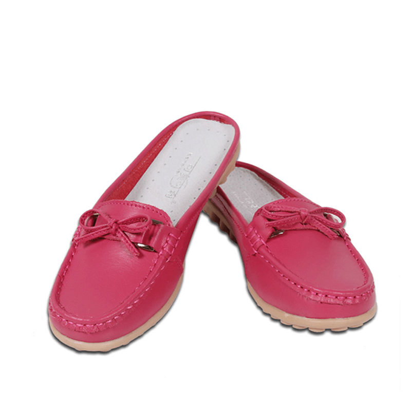 Women Casual Soft Leather Slip-Ons Bowknot Chic Flat Loafers - MRSLM