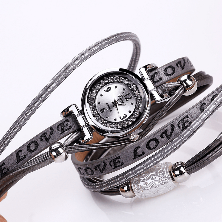 Fashion Luxury Rhinestone PU Leather Women Quartz Watch Bracelet Watch - MRSLM