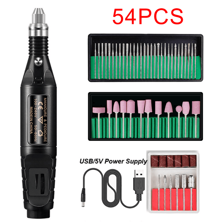 54PCS Electric Polishing Pen Nail Drill Machine USB Adjustable Speed Nail Art Tool - MRSLM