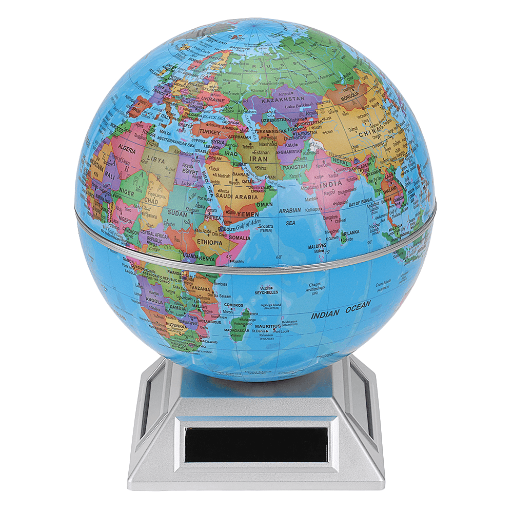 Solar Automatic Rotating Globe Decorative Desktop Earth Geography World Globe Base World Map Education Gift W/ Base - MRSLM