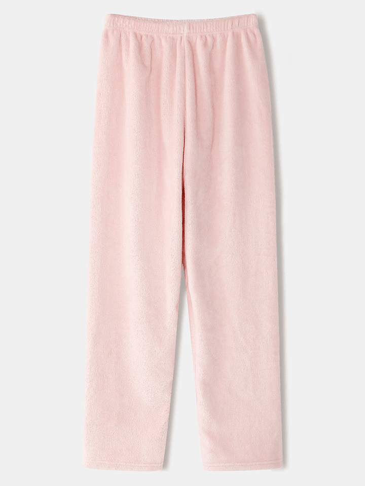 Women Flannel Pig Graphics Long Sleeve Sweatshirts Elastic Waist Pants Thicken Home Pajama Set - MRSLM