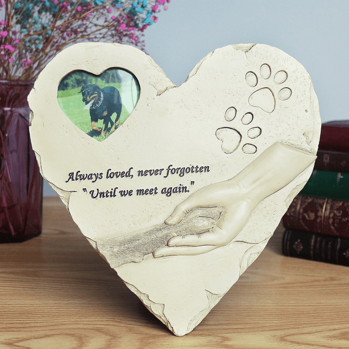 Pet Dog Tombstone Memorial Stone Personalized with Waterproof Photo Frame Paw Print Pet Passing Gift Garden Backyard Dog Grave Marker - Loss of Dog Gift - MRSLM