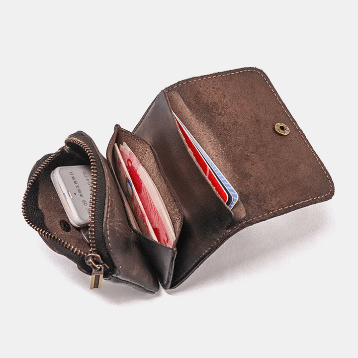 Unisex Genuine Leather Multi-Card Slot Card Holder Multifunction Coin Purse Cowhide Small Wallet - MRSLM