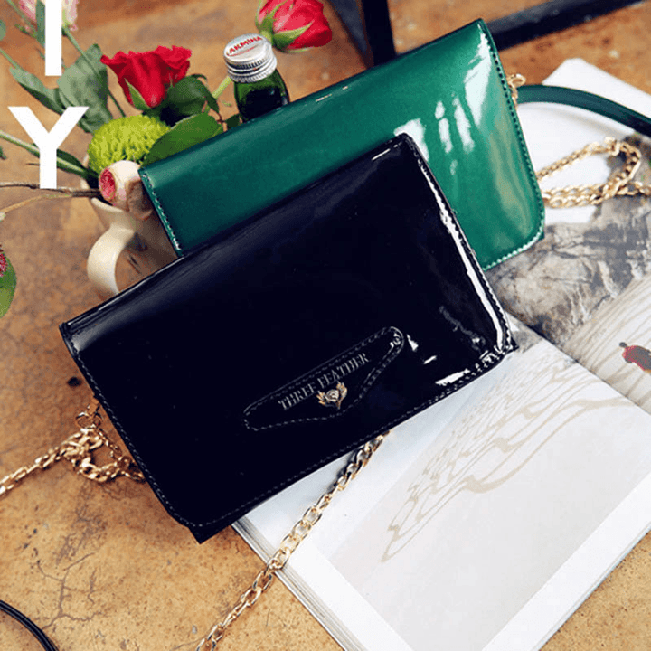 Bakeey Female Casual Patent Leather Small Square Bag Chain Phone Bag Shoulder Messenger Bag with Transparent Phone Slot - MRSLM