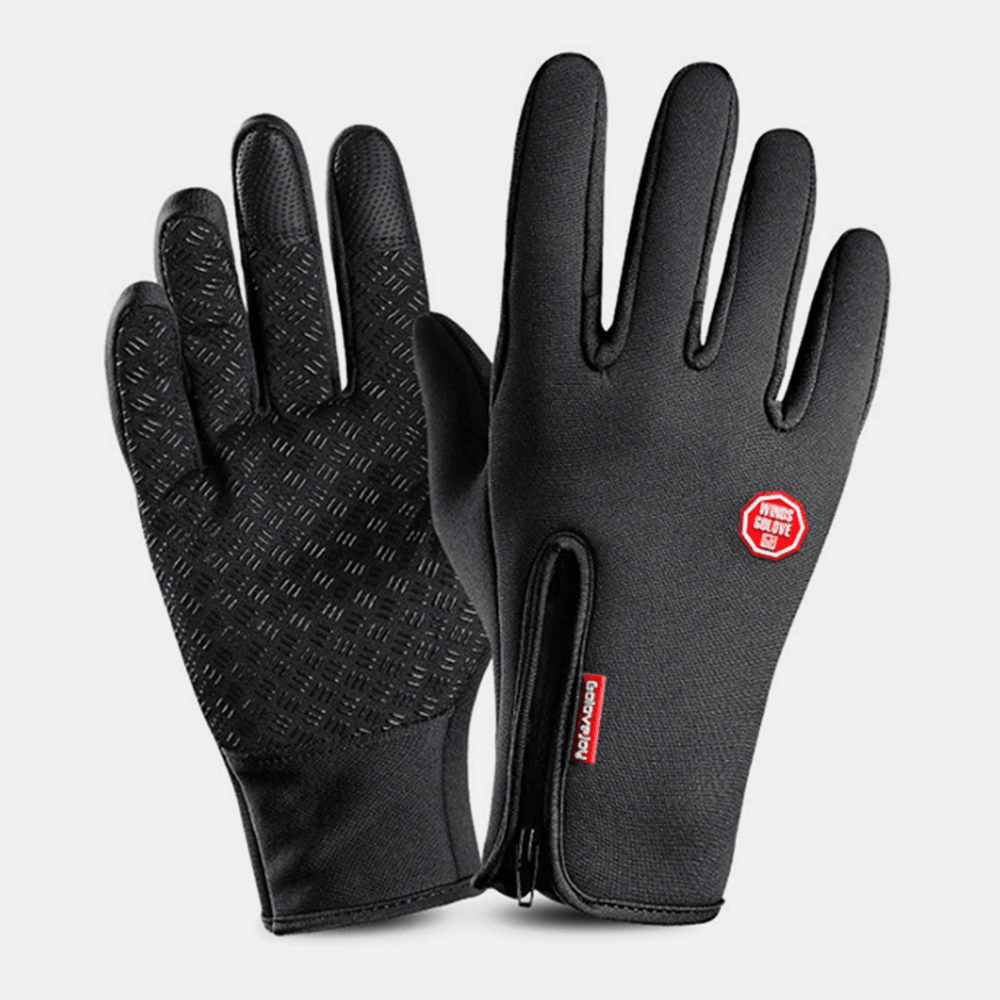 Unisex Diving Cloth Screen-Touchable Riding Climbing Skiing Warm plus Velvet Zipper Gloves - MRSLM