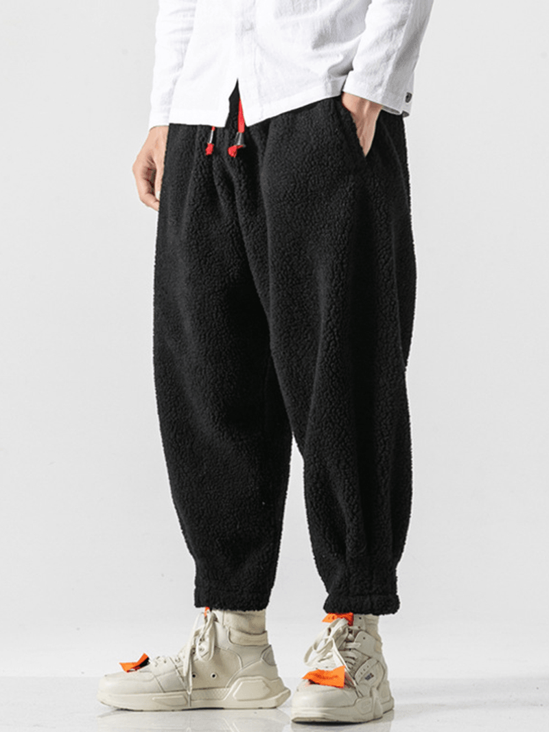 Mens Fleece Warm Thickened Chinese Style Loose Drawstring Wool Harem Pants - MRSLM