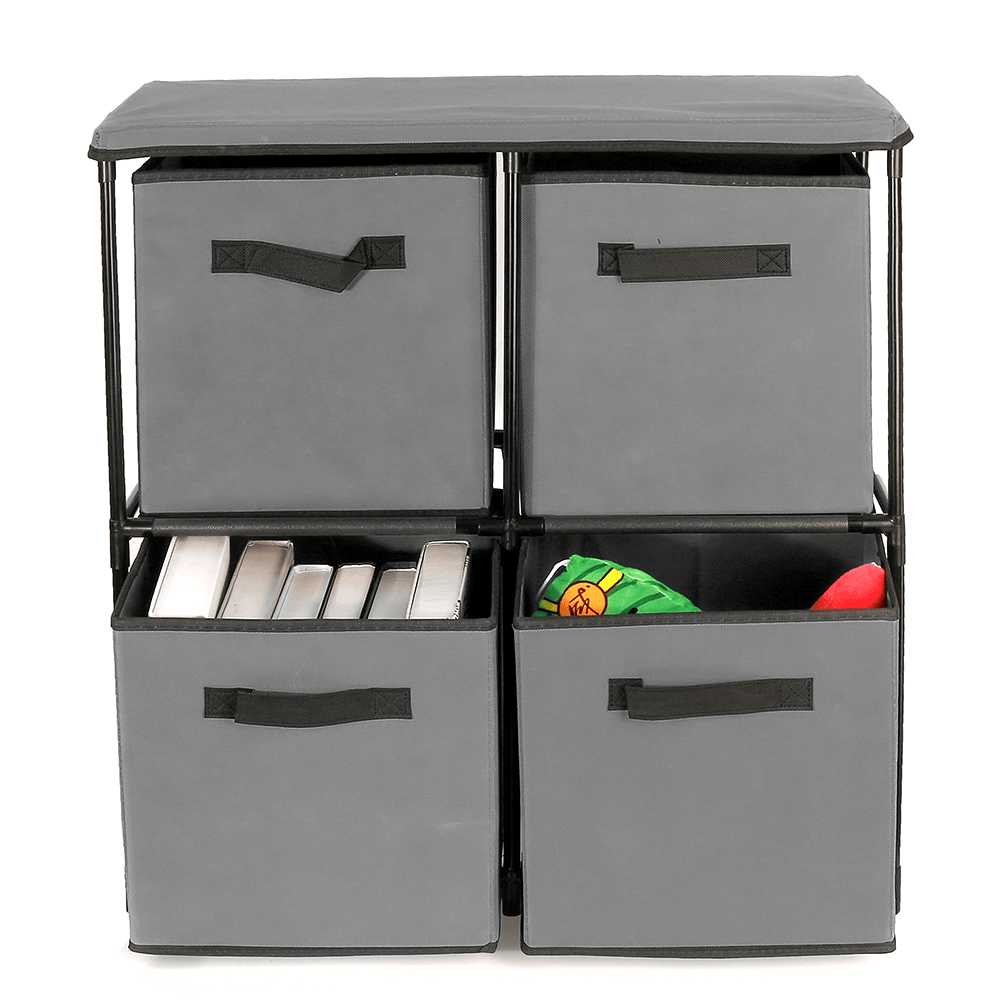 Foldable Storage Cabinet Multi-Layer Combination Cloth Unit Drawer Rack Closet Clothes Books Files Shelf Organizer with 4 Storage Bins - MRSLM