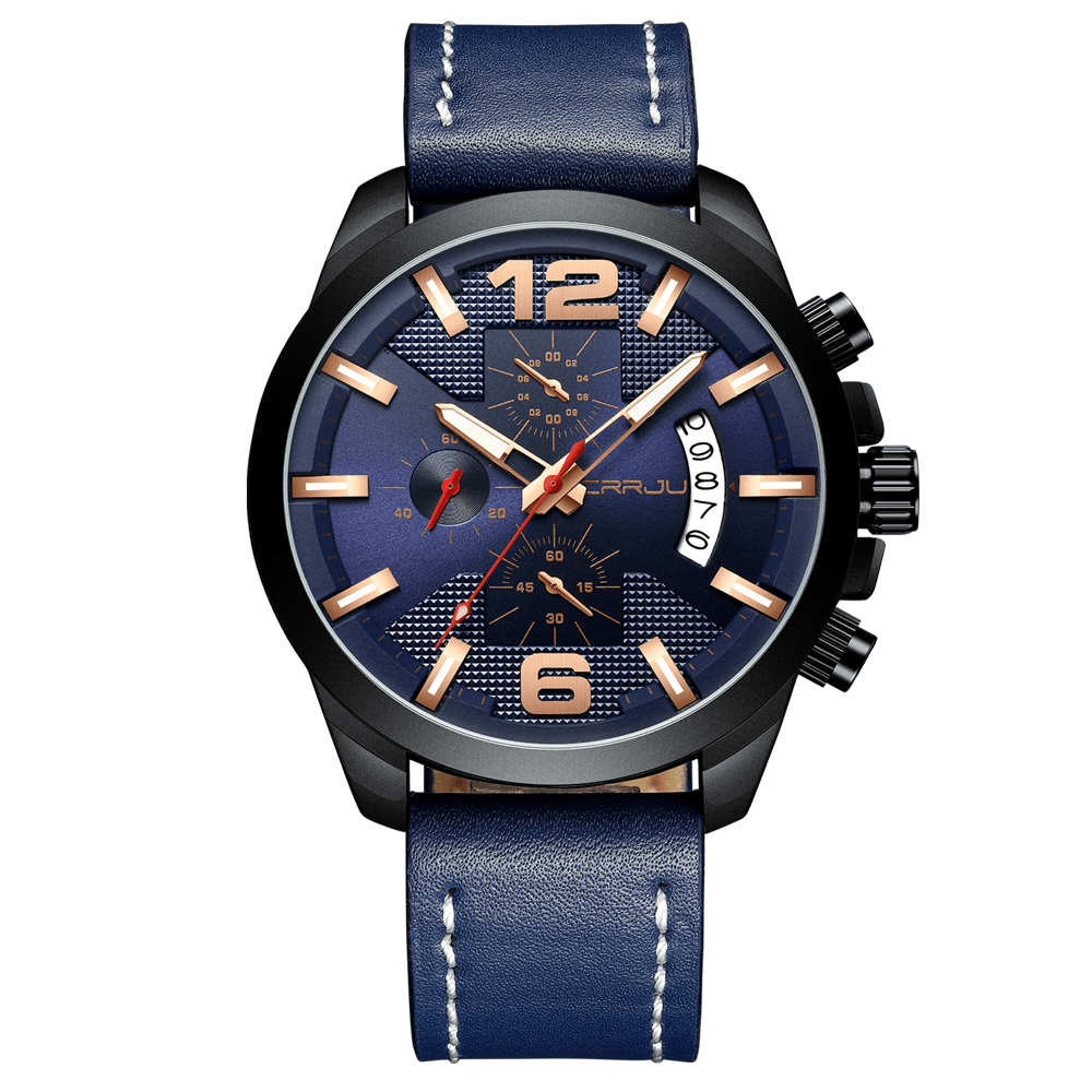 CRRJU 2285 Fashion Men Luminous Display Calendar Chronograph Leather Strap Quartz Watch - MRSLM