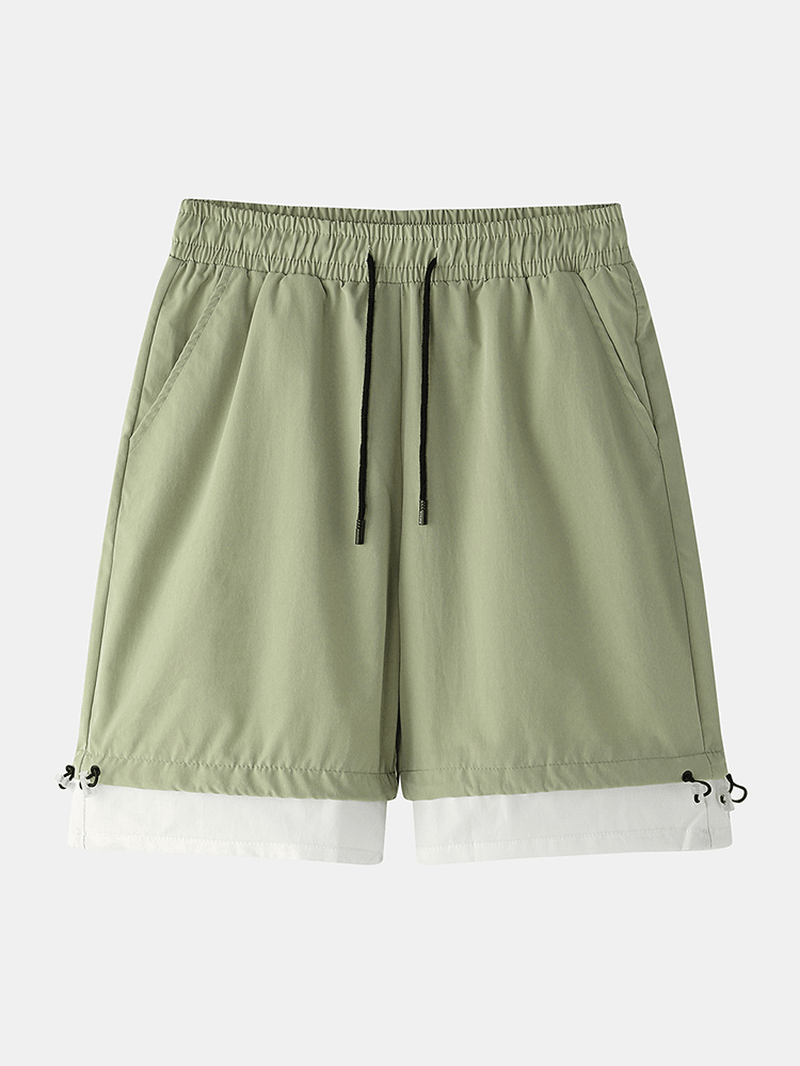 Mens Cotton Solid Color Drawstring Loose Fit Casual Shorts - MRSLM