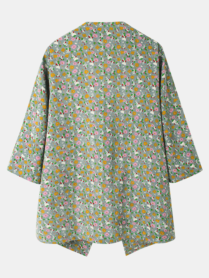 Bohemian Floral Print 3/4 Length Sleeves Casual Jacket for Women - MRSLM